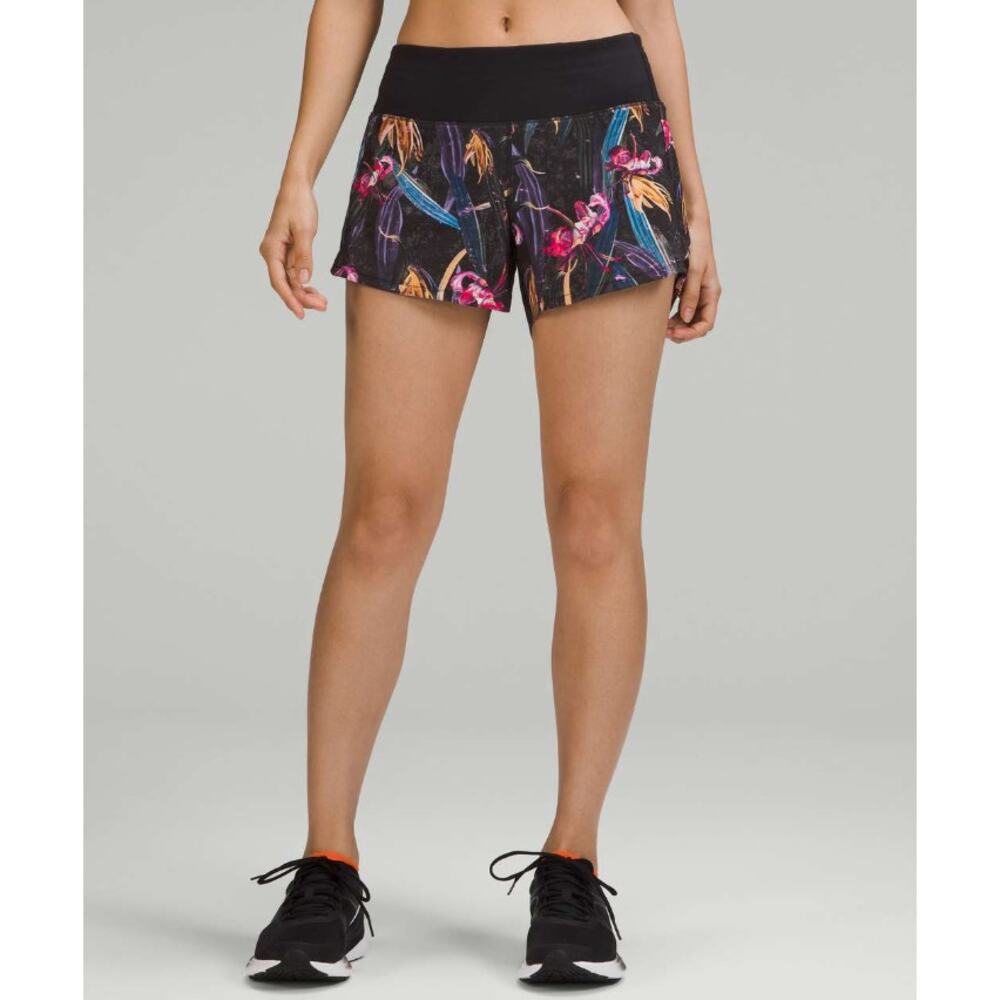 Lululemon Speed Up Mid-Rise Lined Short 4" Women's Size 4 Veiled Floral Black